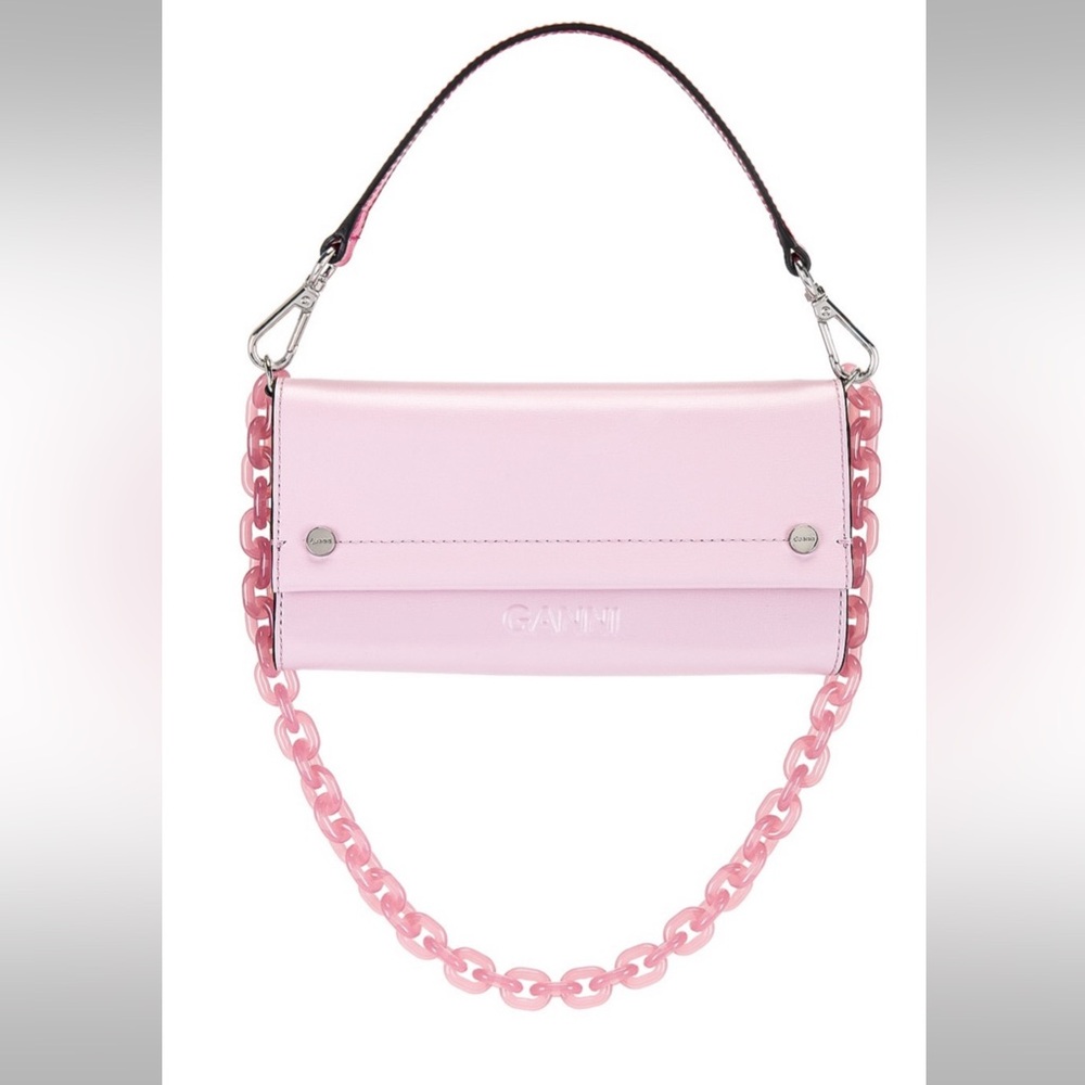 Ganni Banner Chain Wallet in Pink Nectar